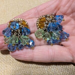 Vintage Mid Century Colorful Beaded Retro Clip On Earrings